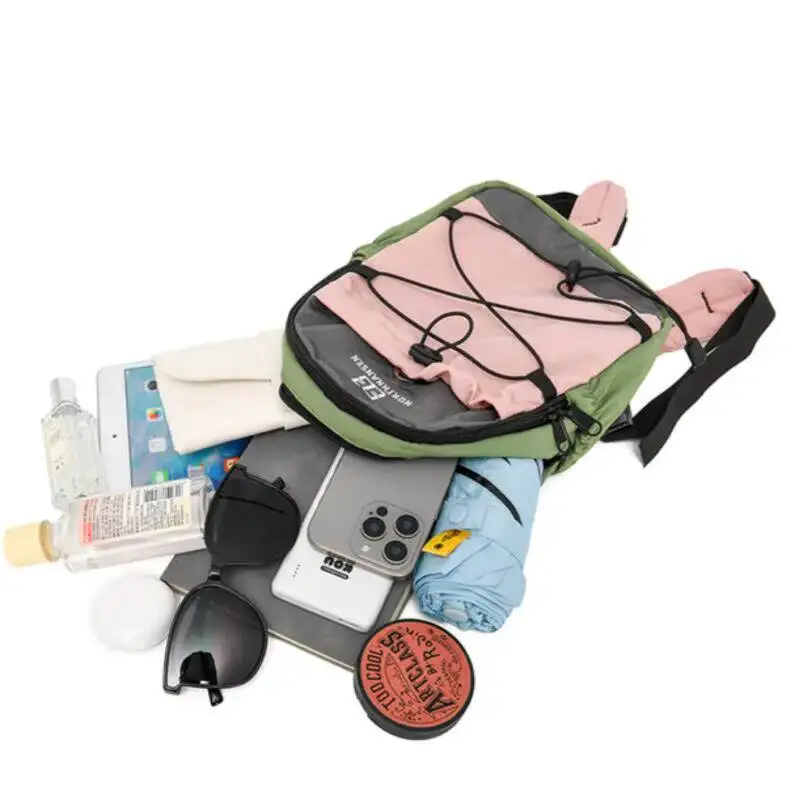 Unisex Block Cross Drawstring Canvas Lightweight Small Rucksack for School Commute Casual Outdoor Fashion Trendy Shoulder Bag