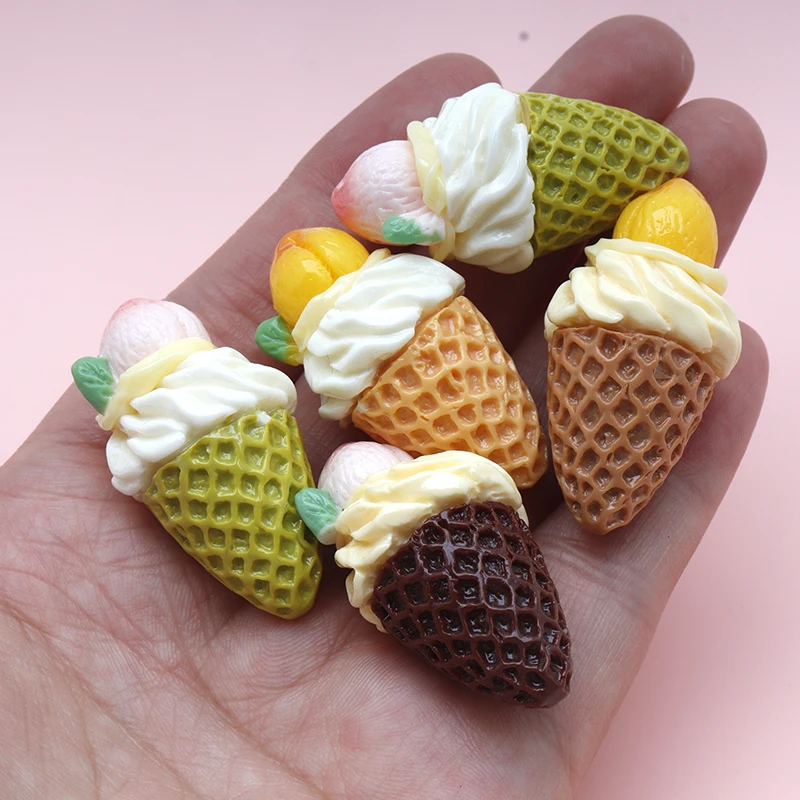 8/80pcs Peach Ice Cream Cone Resin Decor Imitation Snow Cone Miniature Food Play Resin Handicraft DIY Keychain Jewelry Material