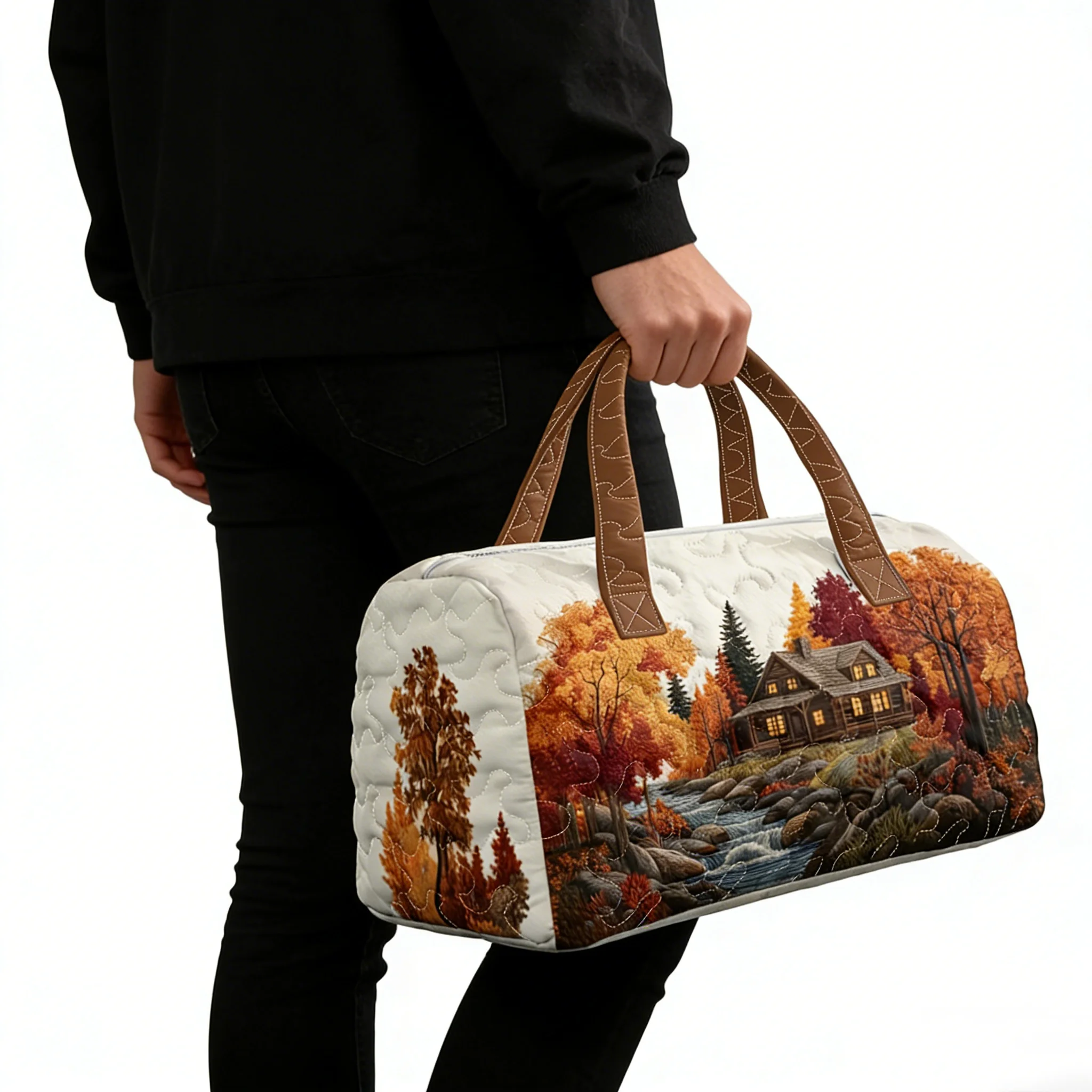 

Forest Landscape Quilted Duffel Bag Large Capacity Travel Tote Bag Lightweight Weekend Overnight Handbag for Travel Daily Use