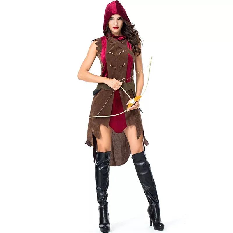 Adult Women Archer Miss Robin Warrior Solider Costume Vintage Huntress Cosplay Clothing