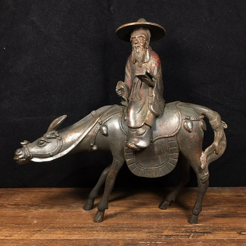 Antique collection, one of the eight immortals of pure copper, riding god donkey Zhang Guo old god statue, bronze statue, home d