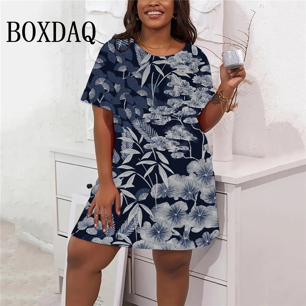 Summer Retro Plant Flower Women 3D Print Dress Sundress Casual Short Sleeve Oversized Dress Loose Ladies Plus Size New Clothing