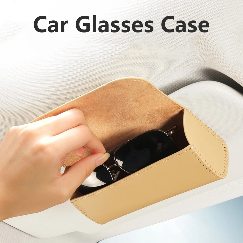 Car Visor Glasses Holder with Magnetic Closure - PU Leather Eyeglasses Storage Clip - Vehicle Sun Visor Organizer Accessory
