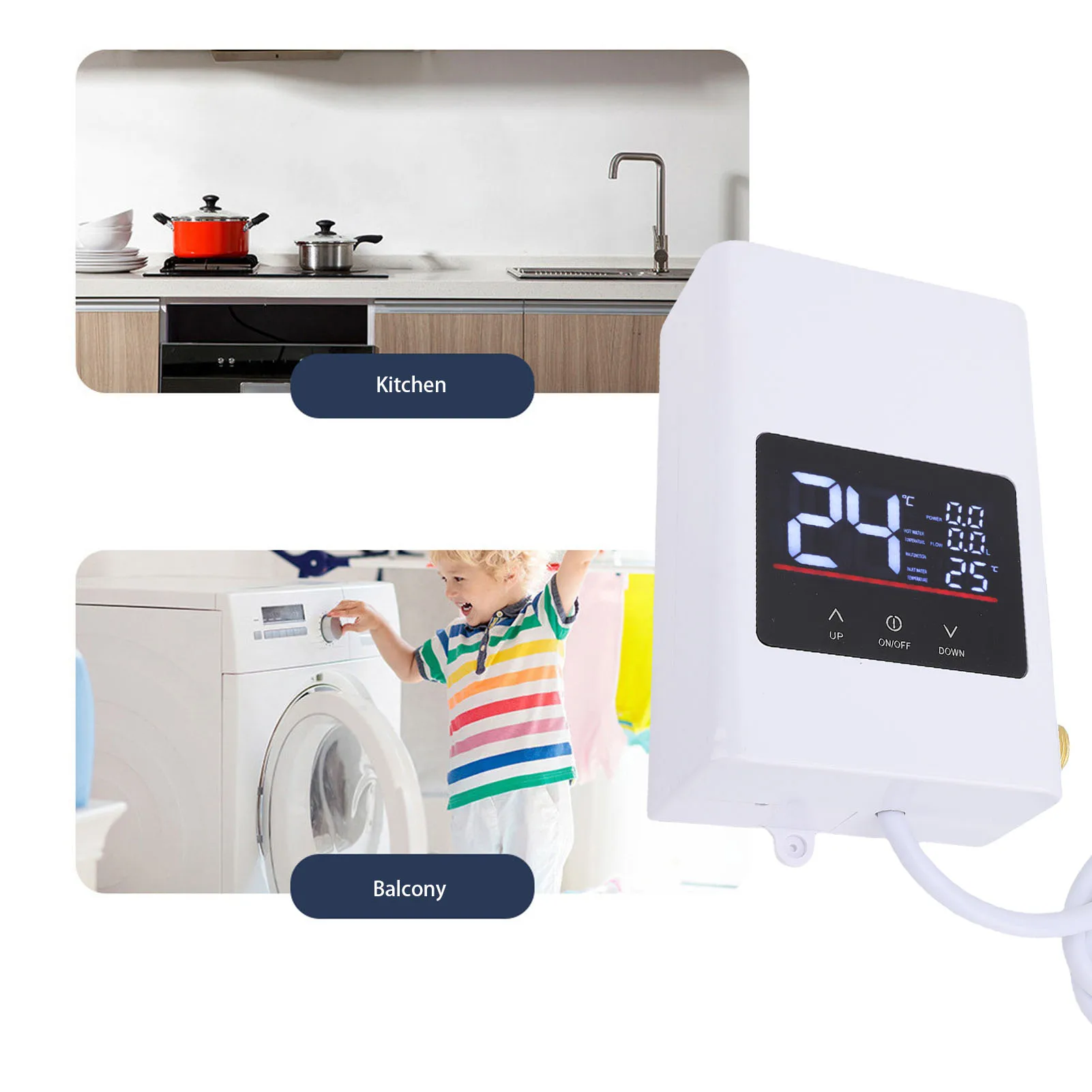 Tankless Water Heater Electric Instant Hot with LCD Touch Digital Screen for Kitchen Bathroom Apartment Home White