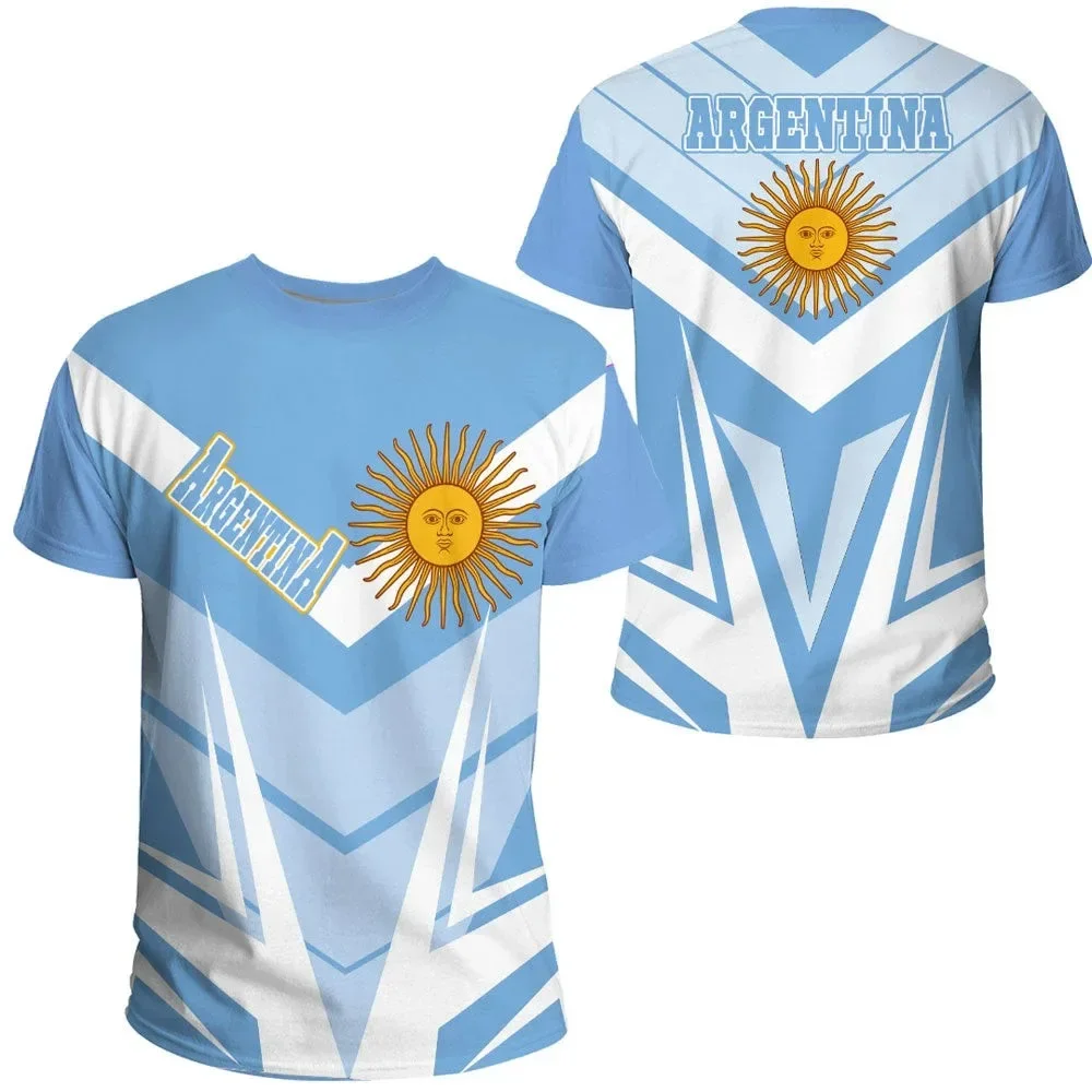 Argentina Flag Graphic T Shirts Argentine National Emblem Pattern Football Short Sleeved T-shirt Casual Sports Crewneck Tees