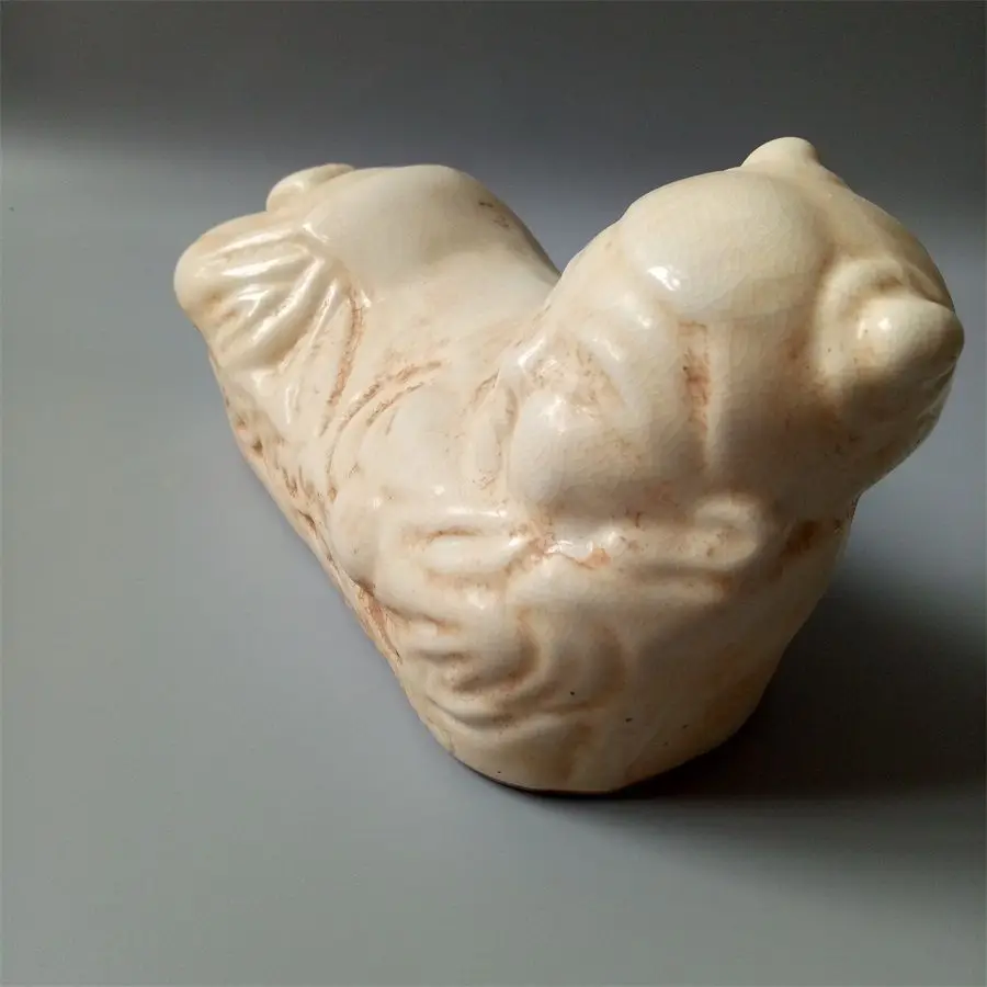 Oriental Ding Kiln White Crackle Glaze Kid Porcelain Pillow Antique Chinese Boy Ceramic Statue Home Desk Decor Craft
