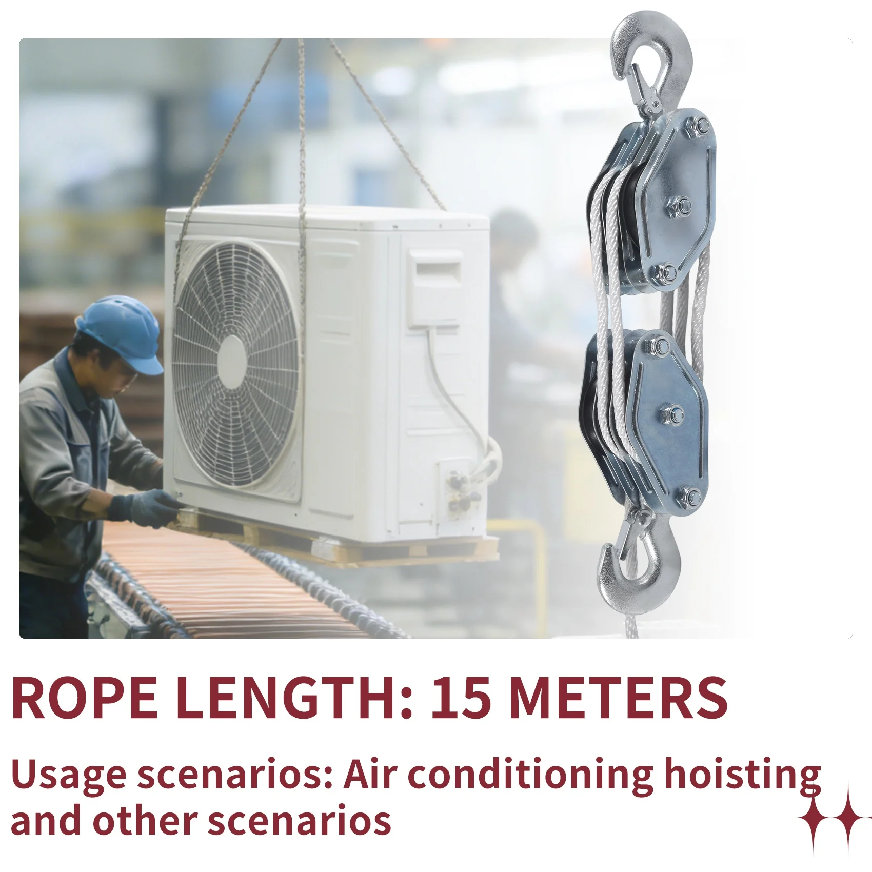 

A60zblock And Tackle Pulley System Rope Pulley Hoist With Lifting Power Breaking Strength Heavy Duty Pulley System 15Mmay