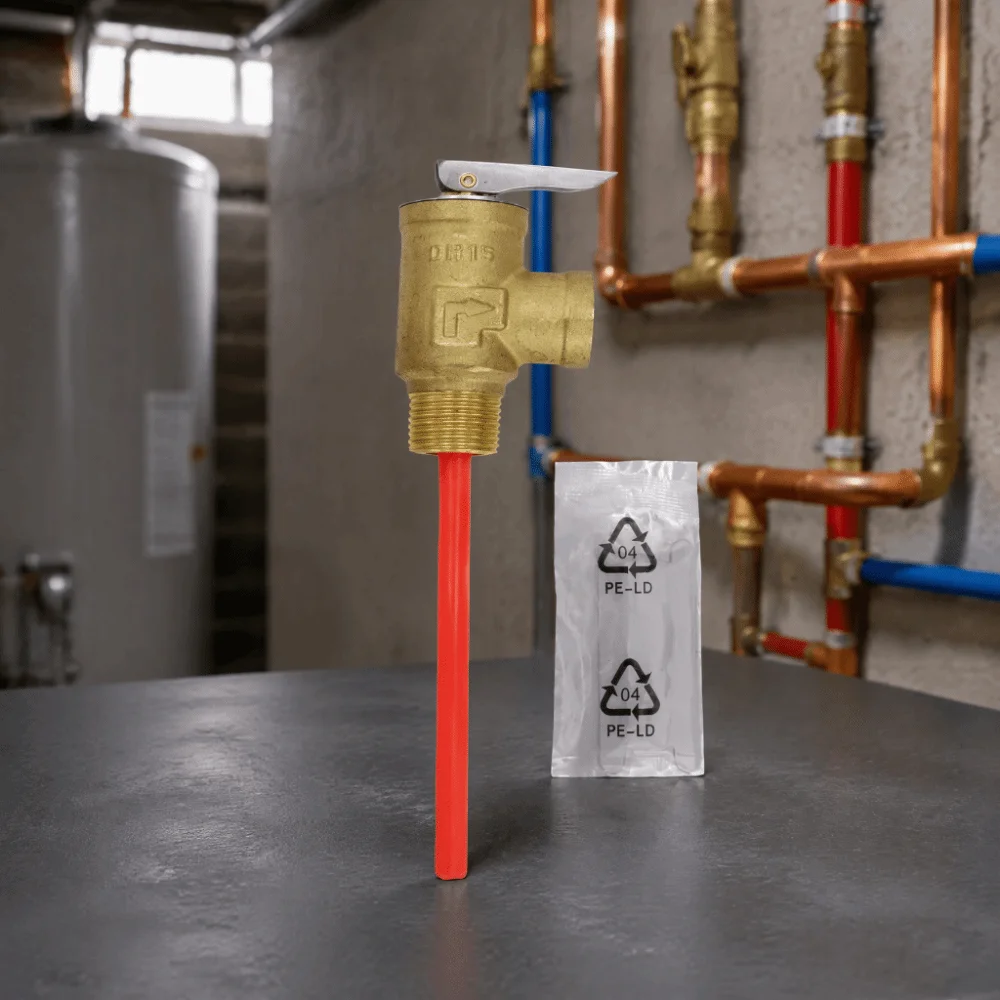 Solid Brass Construction Pressure Relief Valve 150 PSI Extended Probe Safety Relief Valve 1/2 Inch NPT Thread Thickened