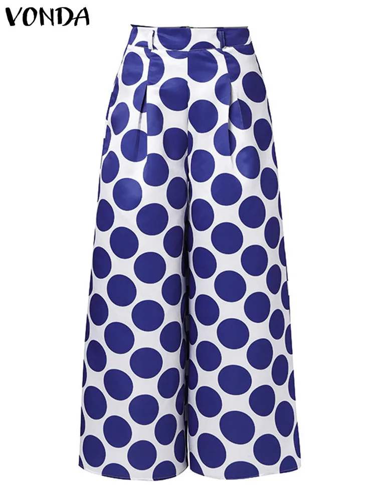 VONDA-Pantalones largos bohemios con estampado de lunares para mujer, pantalón largo de cintura alta con bolsillos, estilo informal, talla grande, verano, 2024