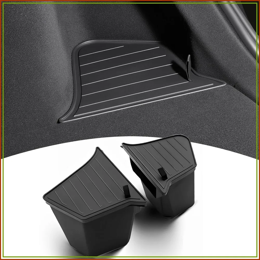 

Rear Trunk Organizer Storage Box for Tesla Model Y 2025-2026 Juniper, TPE Side Bin with Lids, Waterproof Anti-Rattle