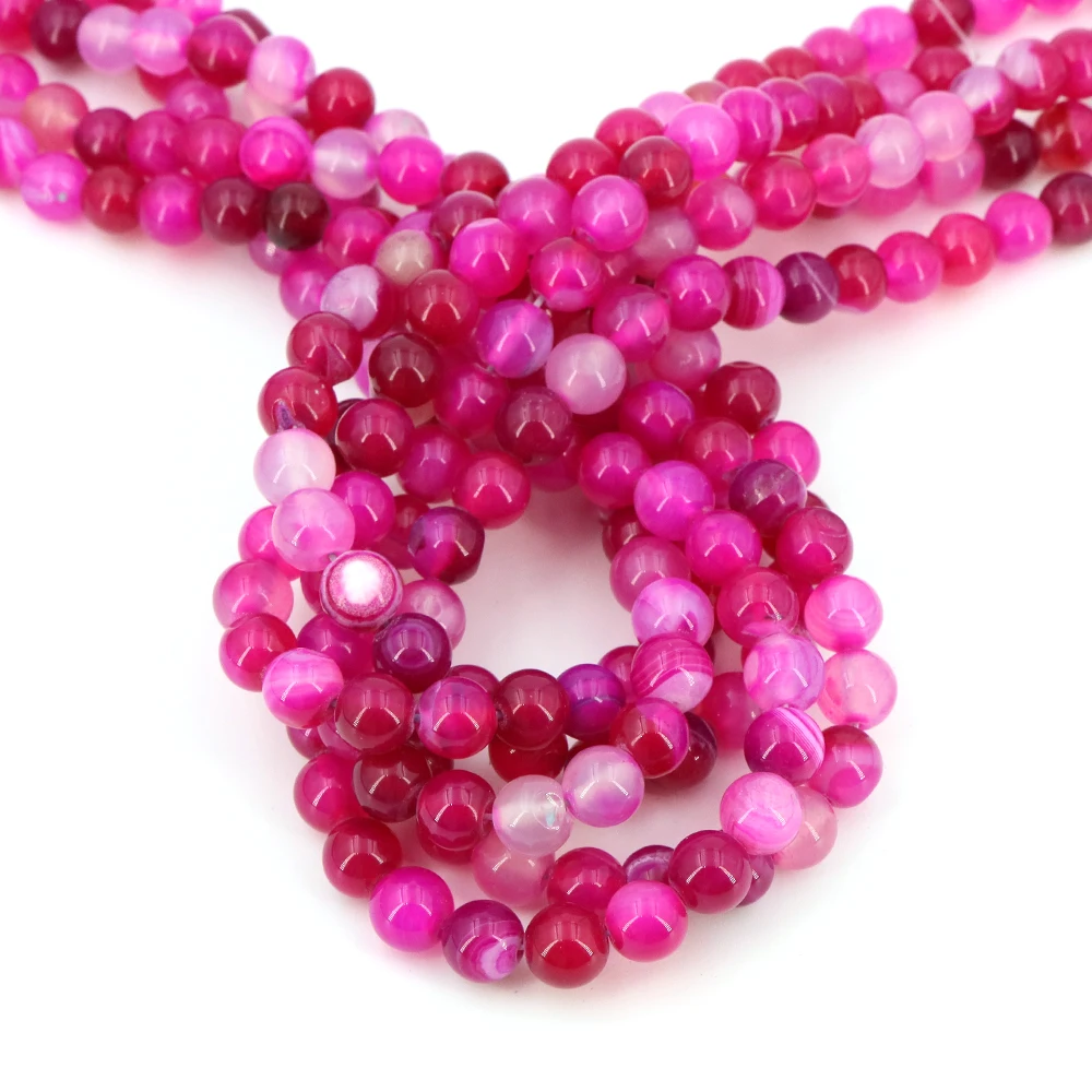 

4 6 8 10mm Natural Stone Round Pink Stripe Agates Crystal Spacer Beads For DIY Crafts Ornament Necklace Bracelets Accessories