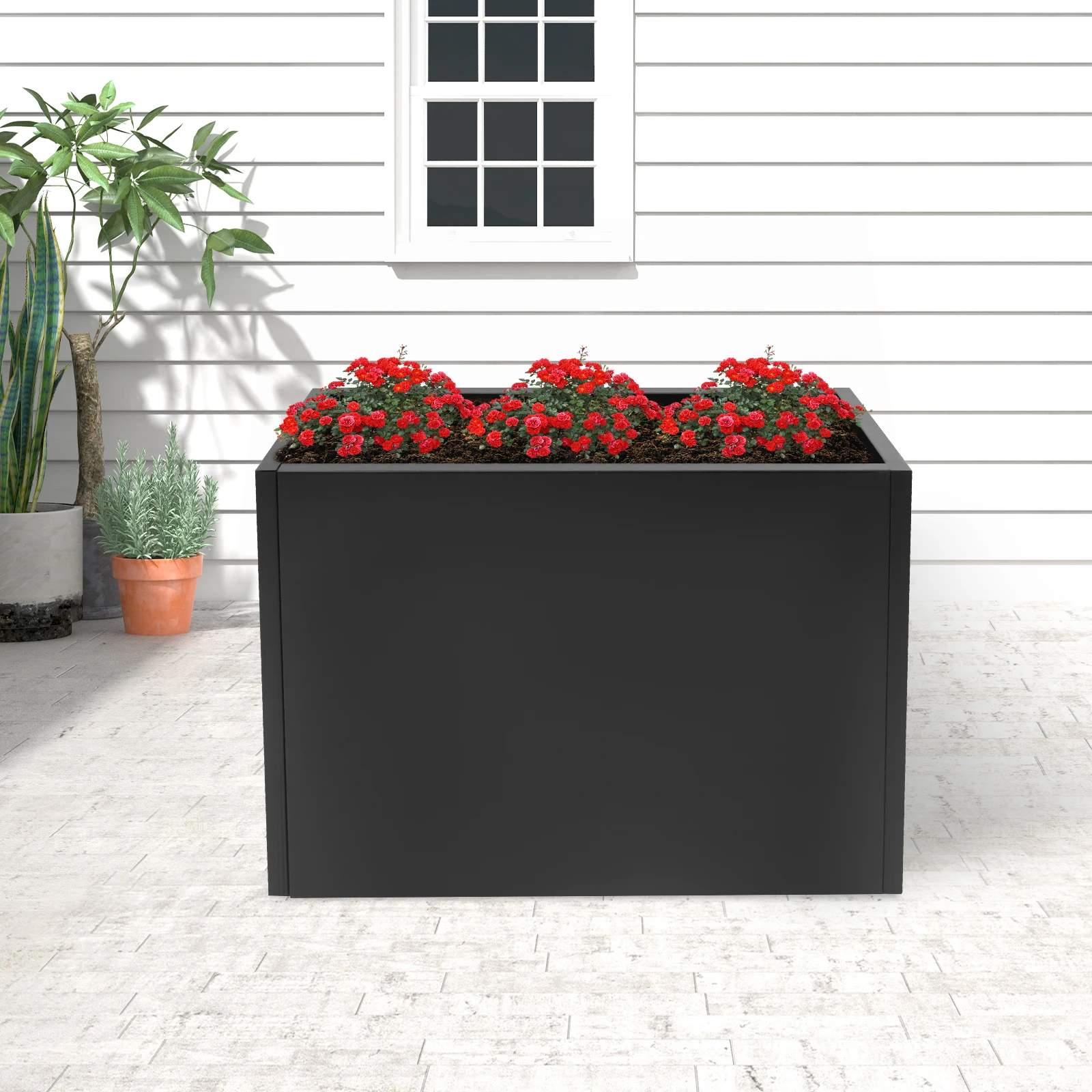 

Metal Planter Box Black Steel Planter Box Heavy Duty with Removable Insert Shelf for Porch, Garden, Patio, Yard