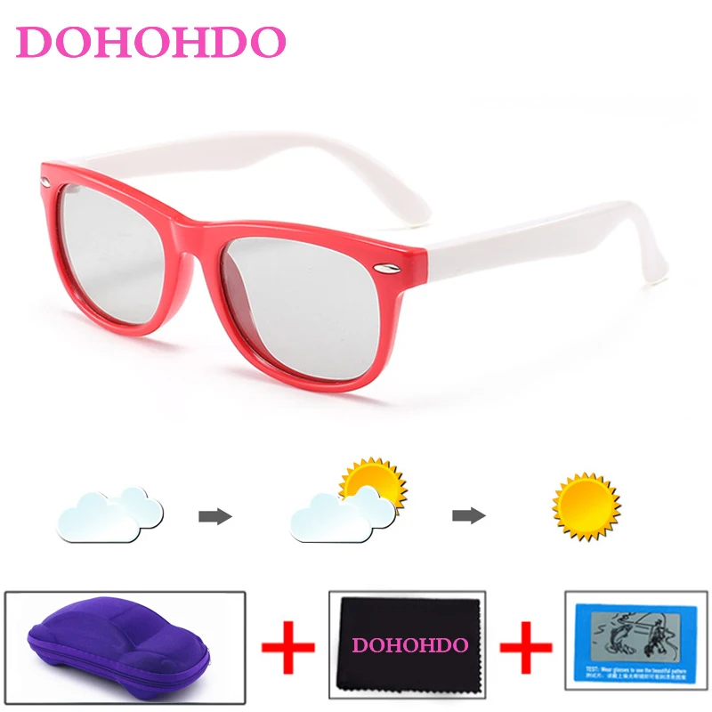 DOHOHDO Kids Children Photochromic Sunglasses Boys Girls Coating Mirror Soft Safe Polarized  Sun Glass 2023 Brand Designer UV400