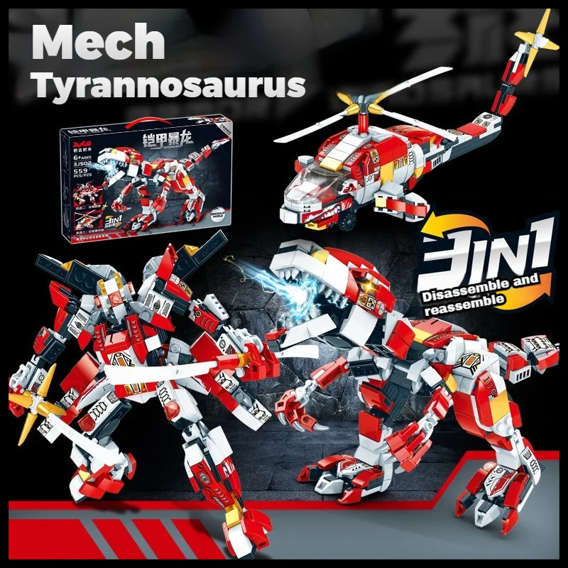 

Механические строительные блоки динозавра T-Rex, модель трансформирования, набор кирпичей Mecha STEM, развивающая строительная игрушка, подарок для мальчиков