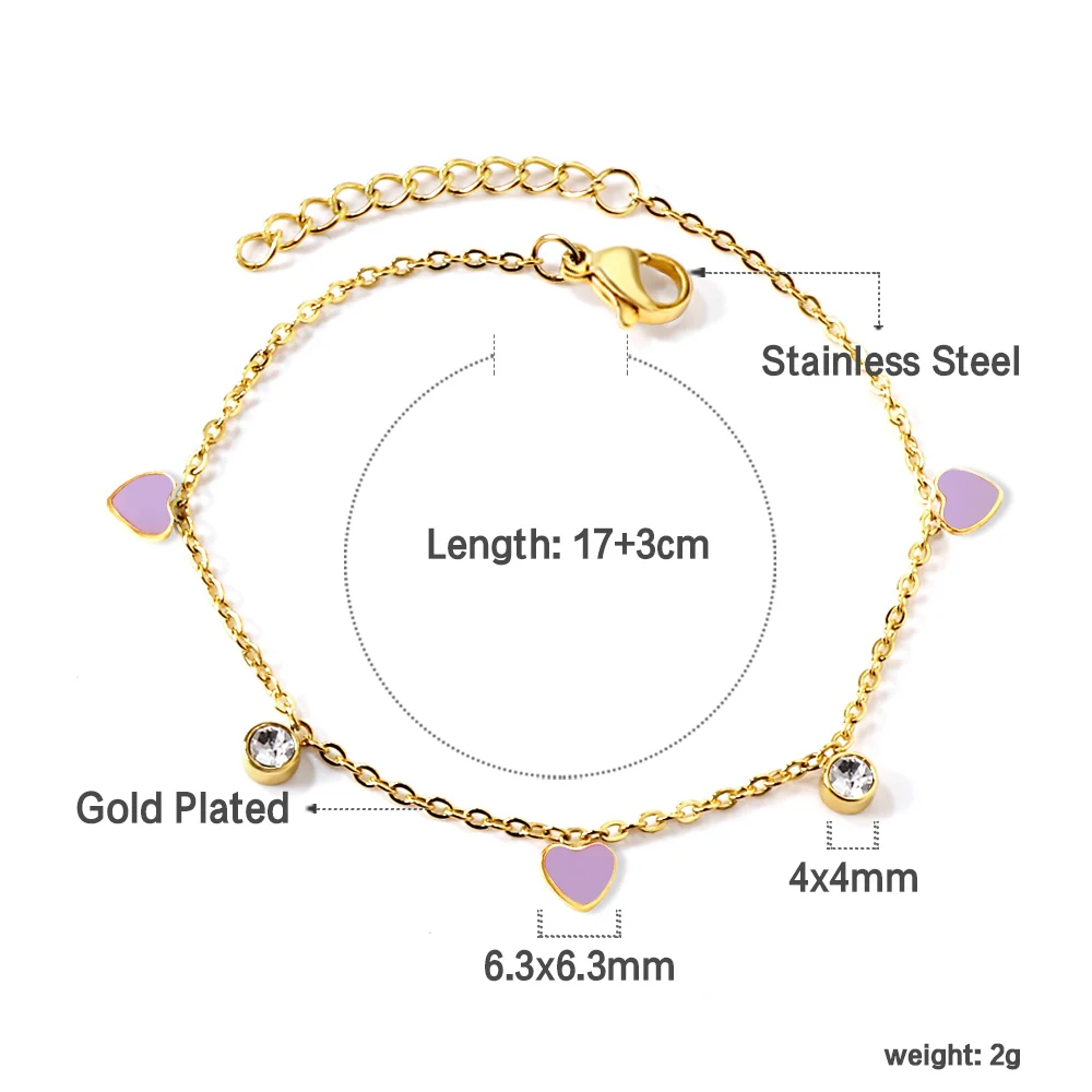 LUXUSTEEL 316L Stainless Steel Mini Colorful Heart Love Charm Bracelet For Women Girl Crystal CZ Korean Boho Bangles 2023 New