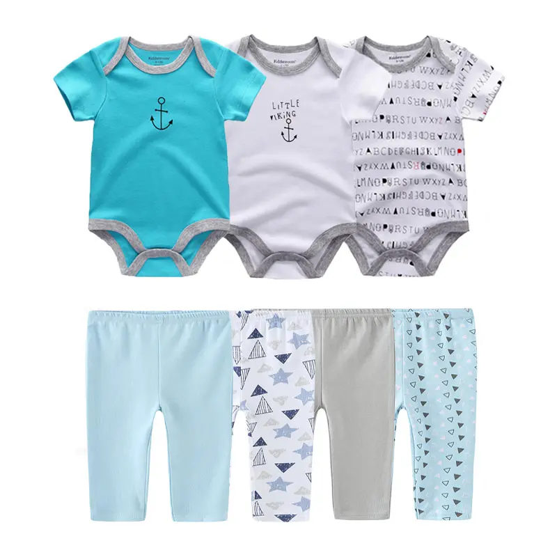 kiddiezoom 7Pcs Four Seasons Cartoon Short Sleeve Baby Boy Girl Bodysuits Soft Unisex Newborn Outfit Sets