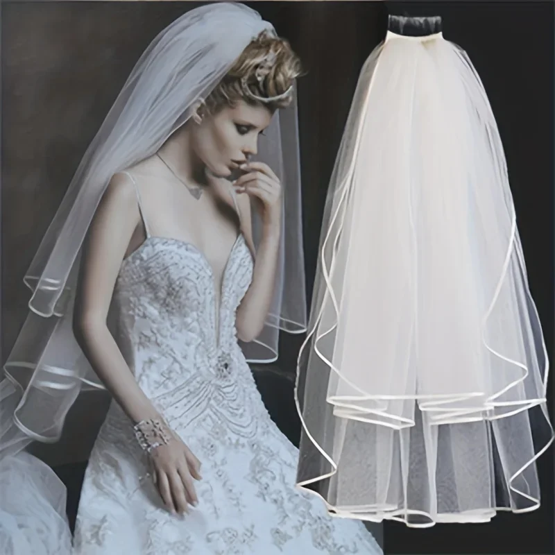 2Tiers Wedding Veil Bridal Headdress Bachelor Party Prom Head Decoration White Veil 2024