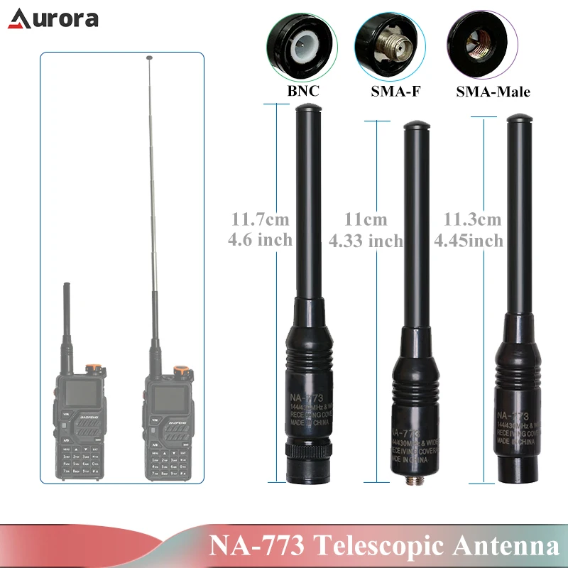 NA-773 Telescopic Antenna SMA-Female SMA-Male BNC Lengthening Aerial For 144/430MHz UV-K6 UV5RH Pro TYT Wilson Radio Accessories