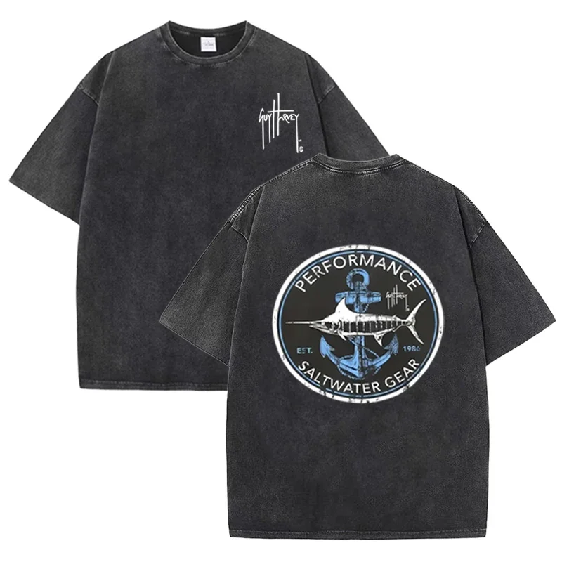 Vintage Black Guy Harvey T Shirt Marlin & Anchor Acid Wash Oversized Tee