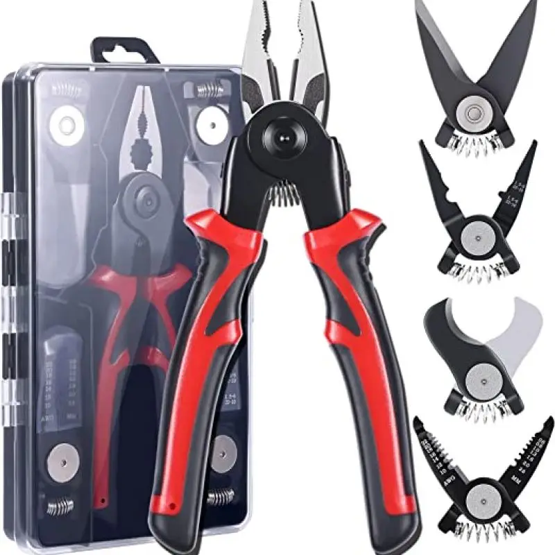 5 In 1 Versatile Tool Kit, Plier Tool Set Multifunct Interchangeable Pliers Head Wire Stripper Crimping Tools Sheet Metal Shear