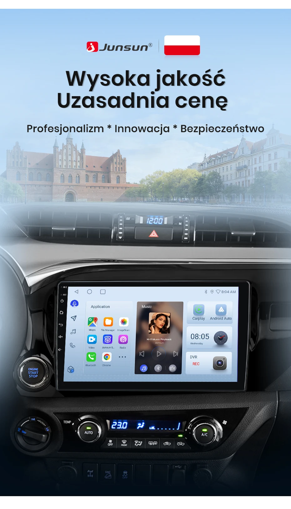 Junsun Wireless CarPlay Android Auto Autoradio für Toyota Hilux Pickup AN120 2015-2020 Intelligente Systeme DSP SWC RDS GPS FM BT – Detail 2