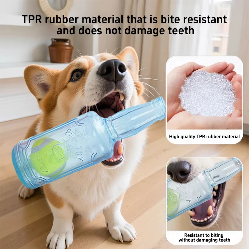 Beer Bottle Silicone Dog Chew Toy For Tug Play Dog Breeds W/Tennis Ball, Squeaky Interactive Puppy Teeth Clean Bite Proof Pet To