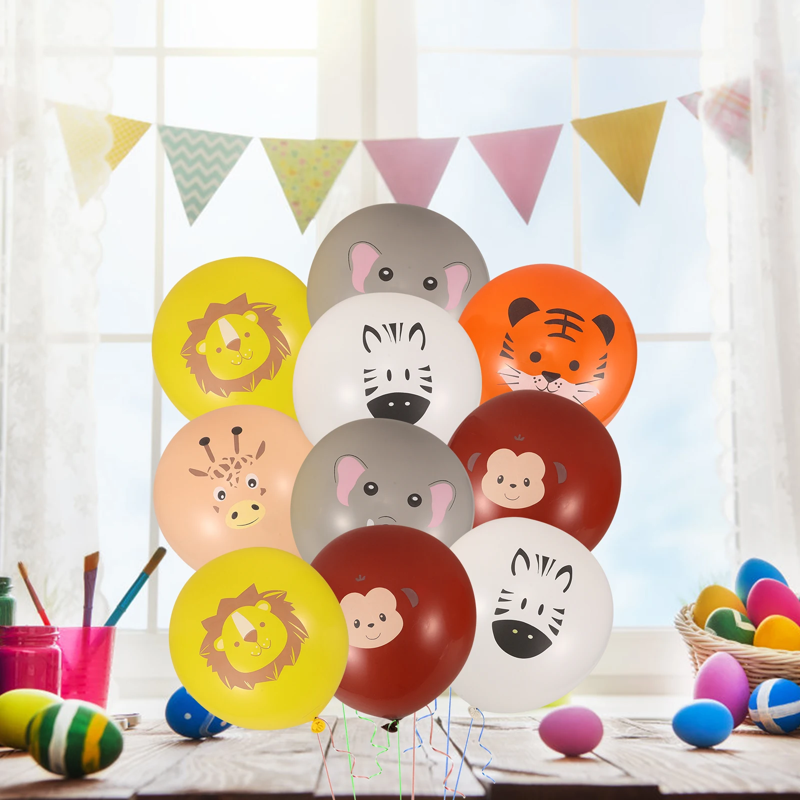 

12 inch Latex Balloons Animal Print Kids Birthday Jungle Theme Reusable Balloon Zoo Tiger Giraffe Lion Kit