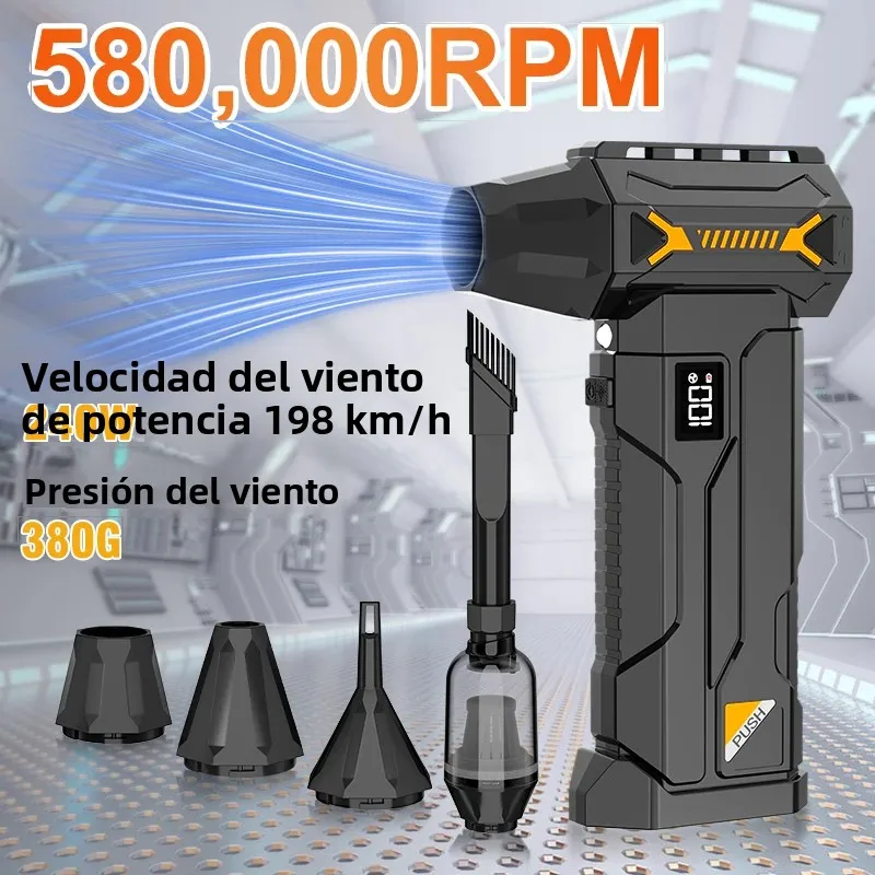 Potente soplador turbo de 580000 RPM, aspirador inalámbrico, soplador de nieve eléctrico, fuerza de soplado de 380g, iluminación LED, limpieza de automóviles