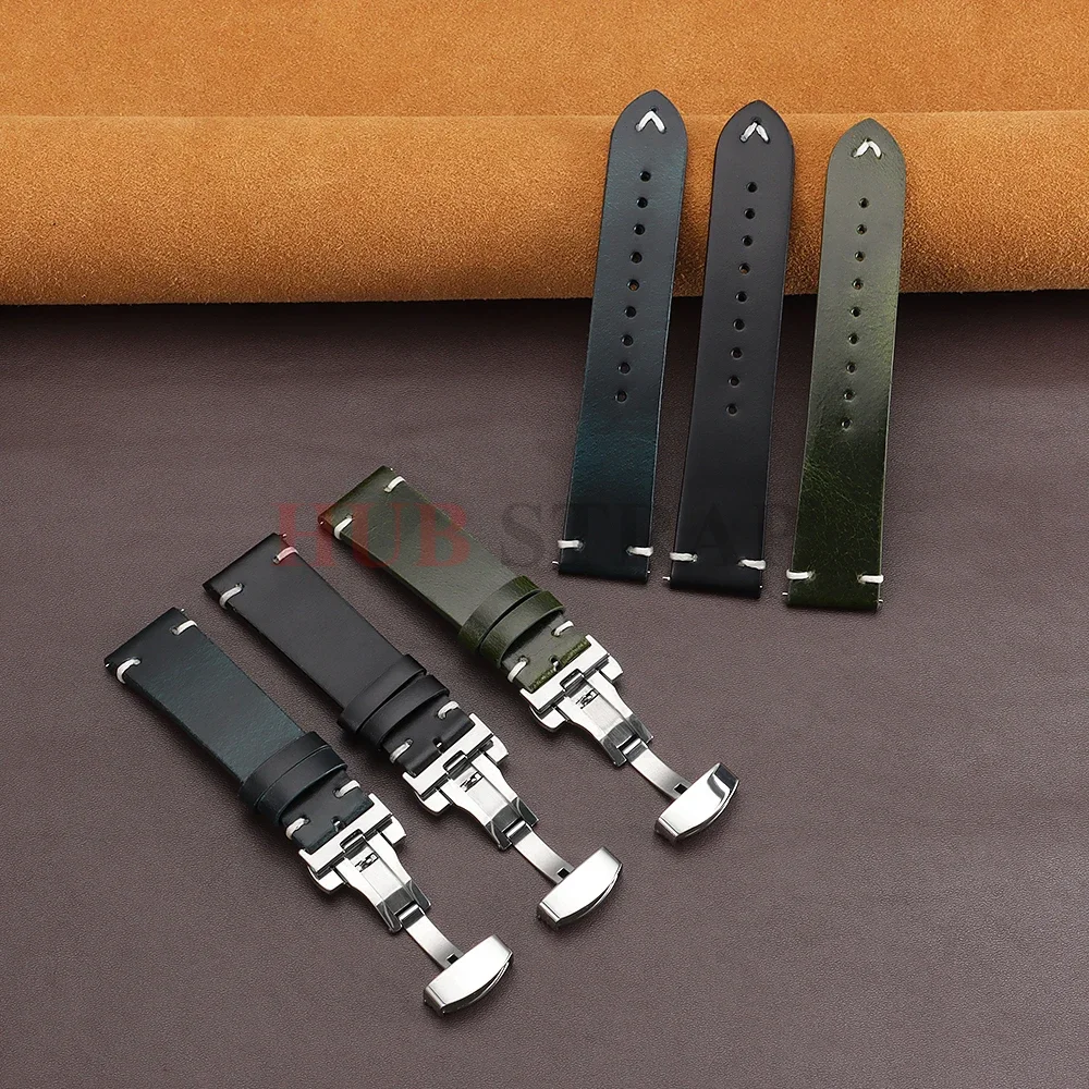 18mm 20mm 22mm Armband für Seiko Vintage Öl-Wachs-Leder Uhrenarmband Herren Damen Schmetterlingsverschluss Genähtes Rindslederband für Omega – Detail 14