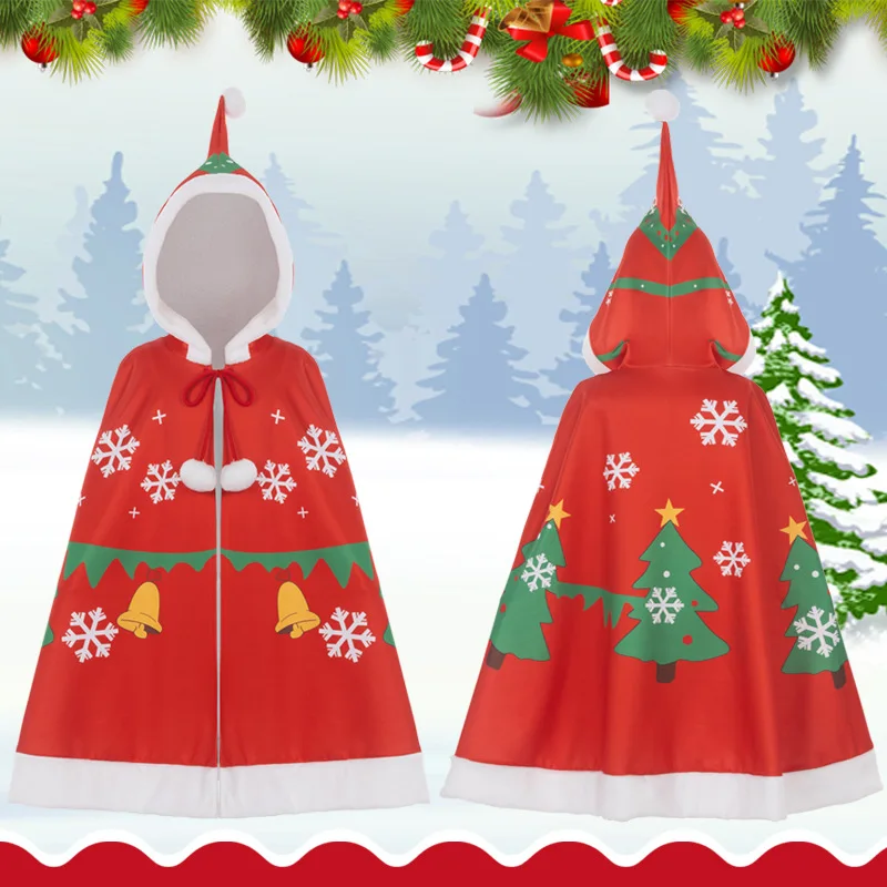 

Рождественский костюм-плащ 2025 года, большая шаль, костюм снежинки, рождественский красный халат с принтом, сценический карнавальный костюм для детей