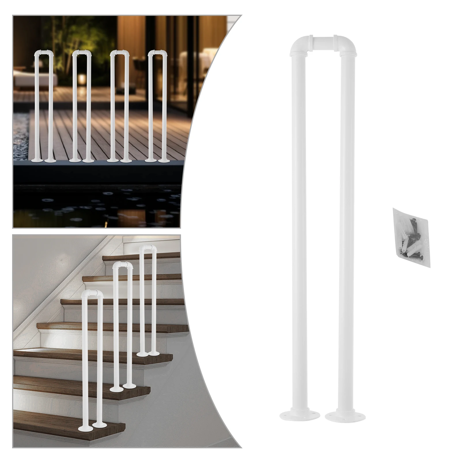 Industrial White U-Shaped Stair Handrail, Metal Stair Handrail, Decorative Railing for Stairs