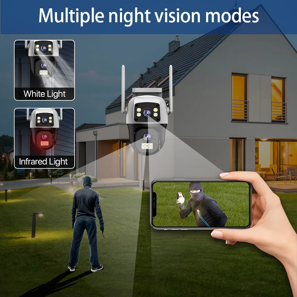 كاميرا IP 4K 8MP 4G عدسة مزدوجة في الهواء الطلق مقاومة للماء ° كشف الإنسان عن طريق المراقبة بالفيديو CCTV حماية أمنية كاميرات PTZ