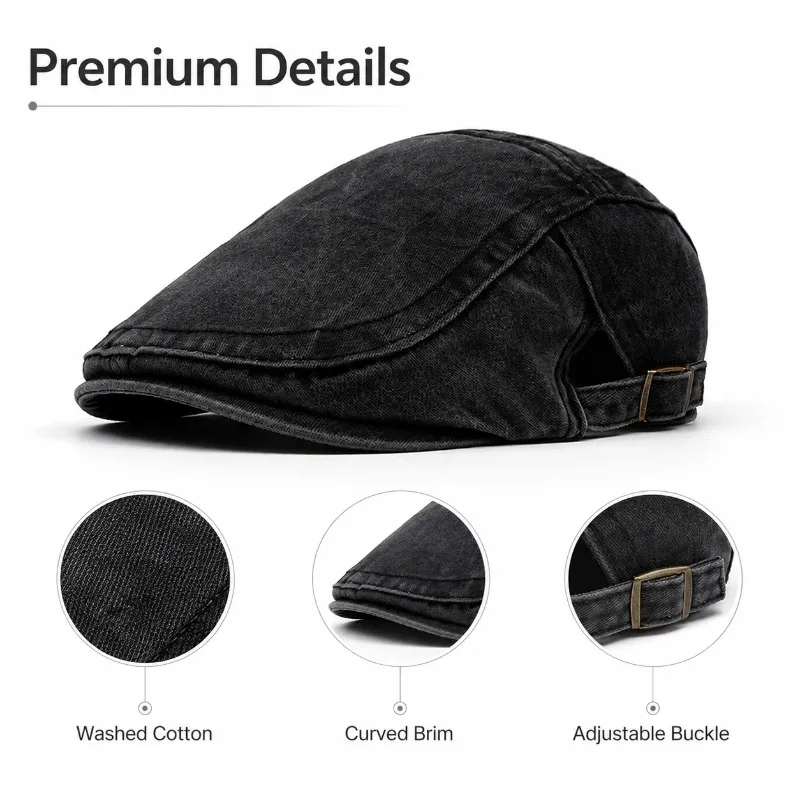 Boné Casual Unissex de Algodão Lavado Estilo Newsboy Vintage com Aba Curva para Primavera Outono - Ideal para Dirigir, Taxista e Pintor