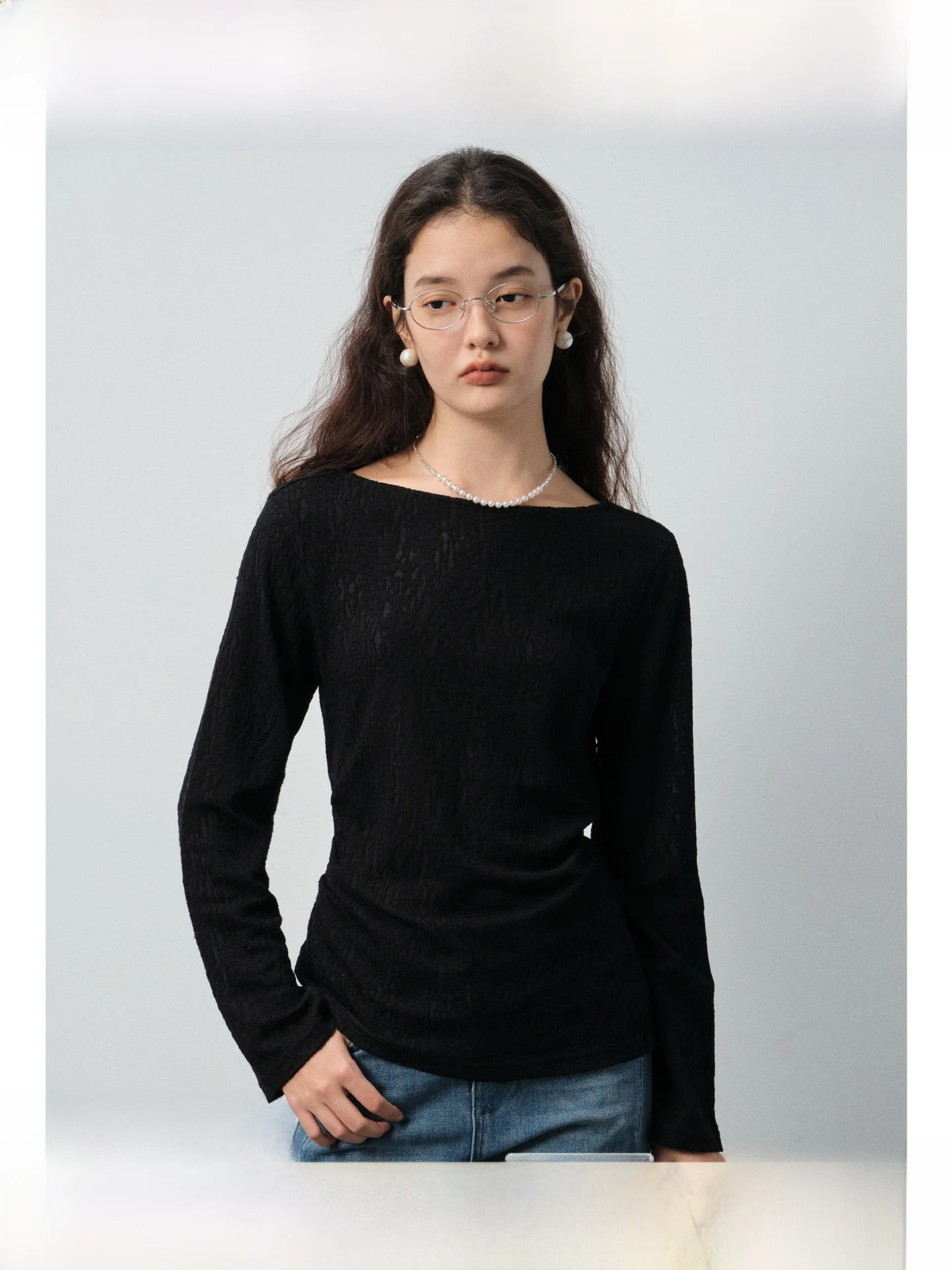 

plus Size Women's Long Sleeve T-Shirt Casual Slim Fit Inner Wear Micro Transparent Autumn New Style Fashionable plus Size Top