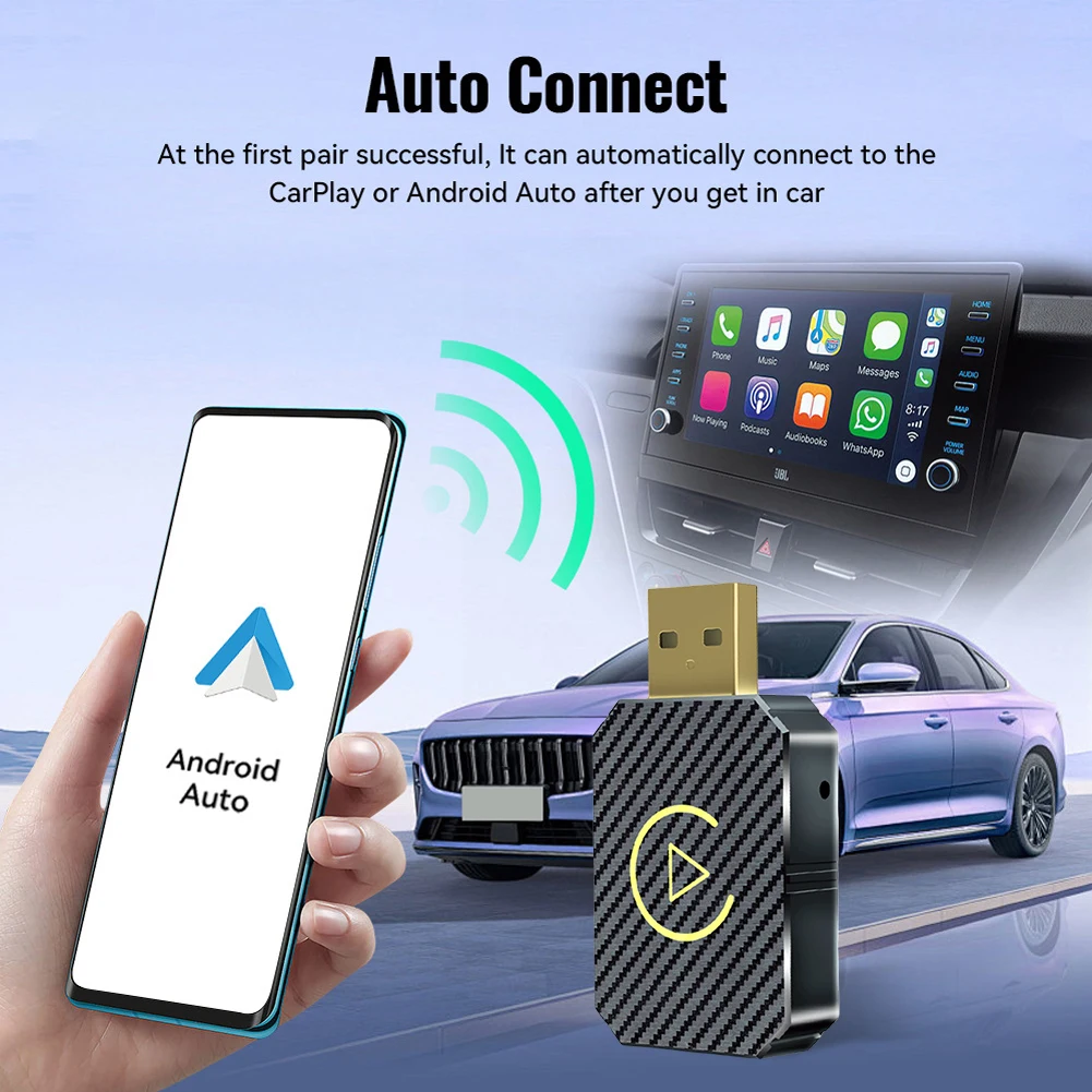

Проводной к беспроводному адаптеру Carplay и Android Auto с автоматическим подключением USB Plug and Play для автомобилей с проводным OEM CarPlay Android Auto