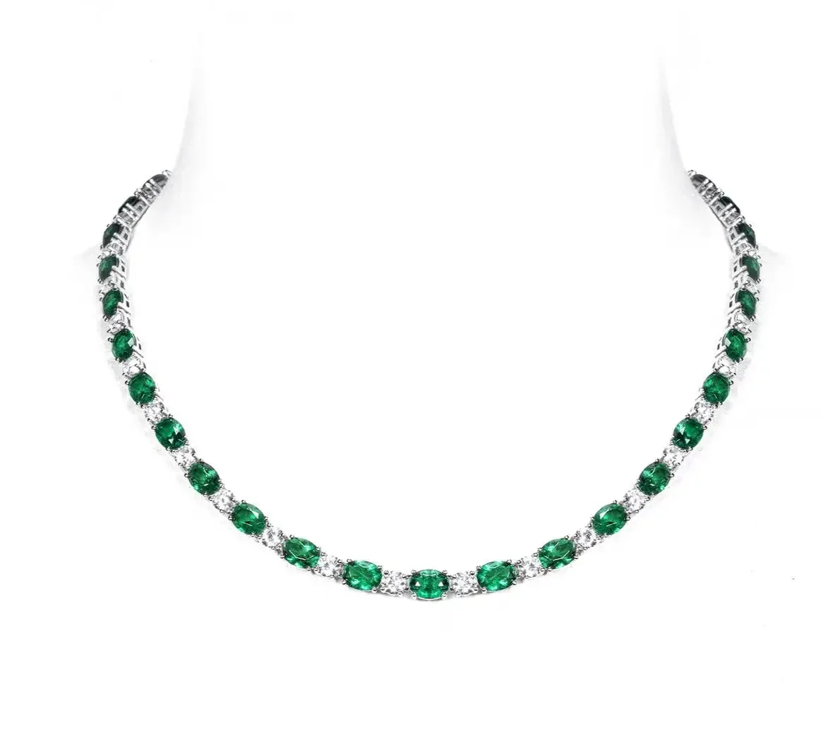 

ZOCA 100% 925 Real Silver Emerald White Zirconia Stones Necklace for Women Gemstone Wedding Party Palace Fine Jewelry Gift