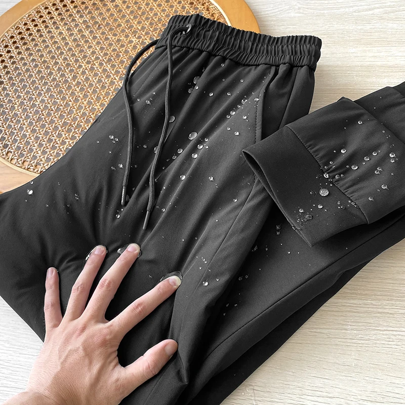 

High Loosen 90 Goose down Filling Men's Straight Leg Cuffed Casual Pants Autumn Winter Warm Trousers Youth Faion