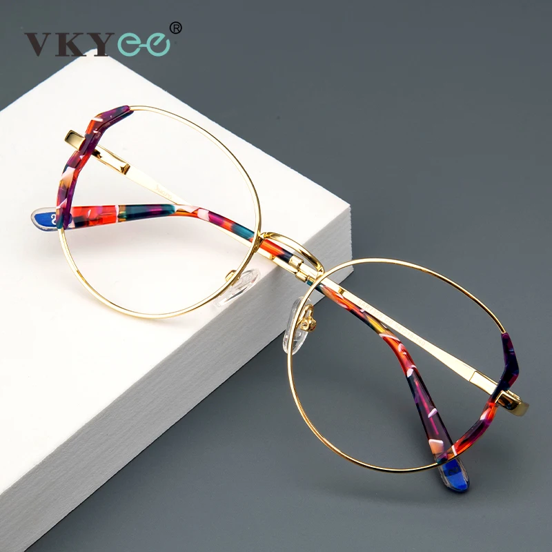 

VICKY Lady Round Metal Acetate Women Reading Glasses Frame High Quality Myopia Hyperopia Retro Prescription Eyeglasses SR7355