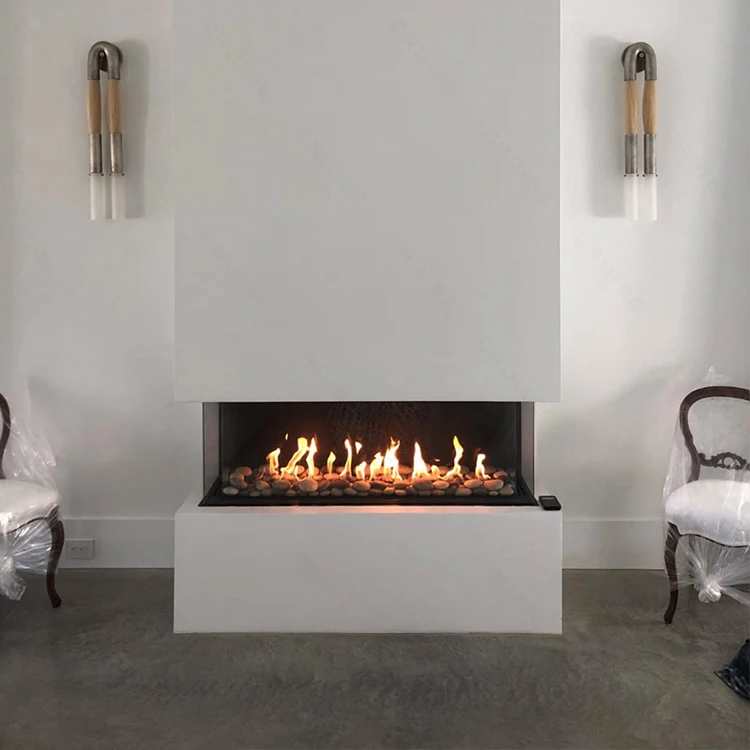 CRUISE 48Inch 1219.2x720x380mm Contemporary Insert Wall-mounted 3 Sided Glass Living Room Gas Fireplace with Chimney Inbuilt