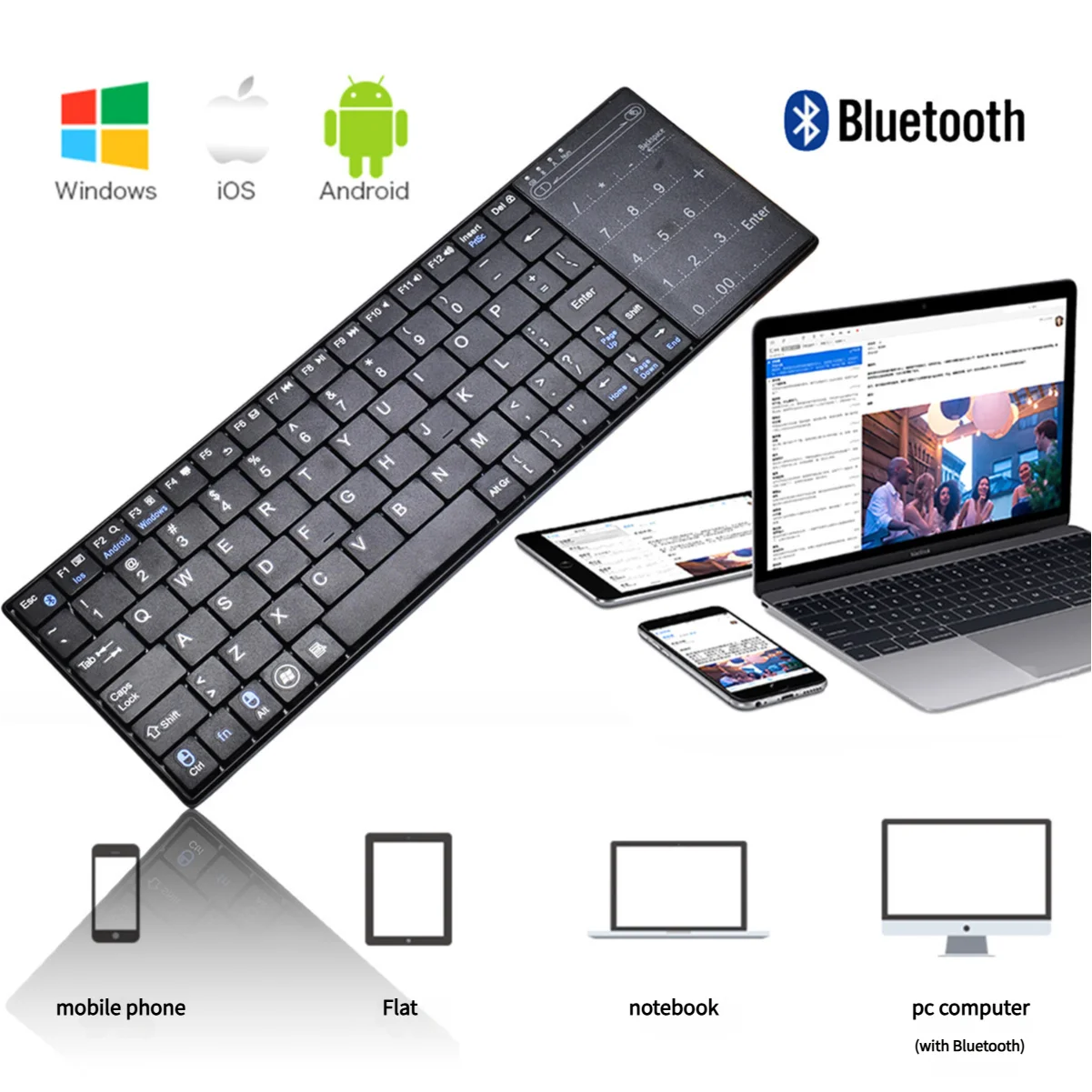 

New Wireless Touch Keyboard 83 Standard Keys Portable Slim Business Bluetooth Keyboard with Touch For PC Computer Office