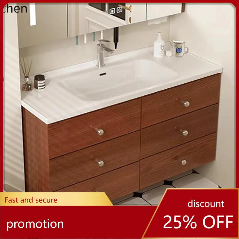 

Набор шкафов для ванной комнаты из нержавеющей стали CZ в винтажном стиле в стиле ретро с деревянным зерном и керамической встроенной раковиной с фабрики