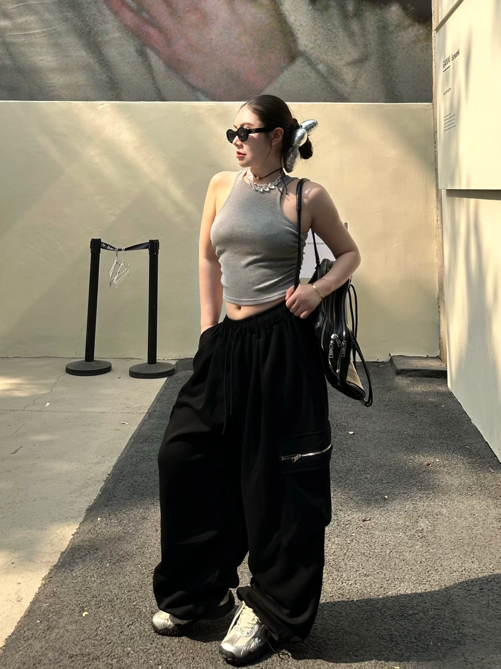 

Spring New Women's Pure Cotton Sweatpants Elastic Waist Work Trousers 3D ket Wide Leg Sports Casual Trousers Long Pants