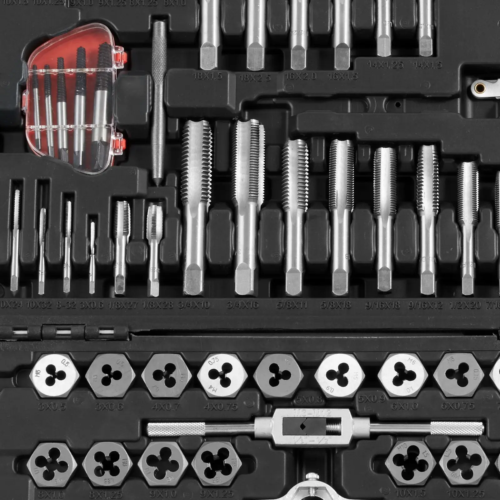 Tap and Die Set, 116-Piece Include Metric and SAE Size, Bearing Steel Taps and Dies, Essential Threading Tool for Cutting External Internal Threads, with Complete Accessories and Storage Case