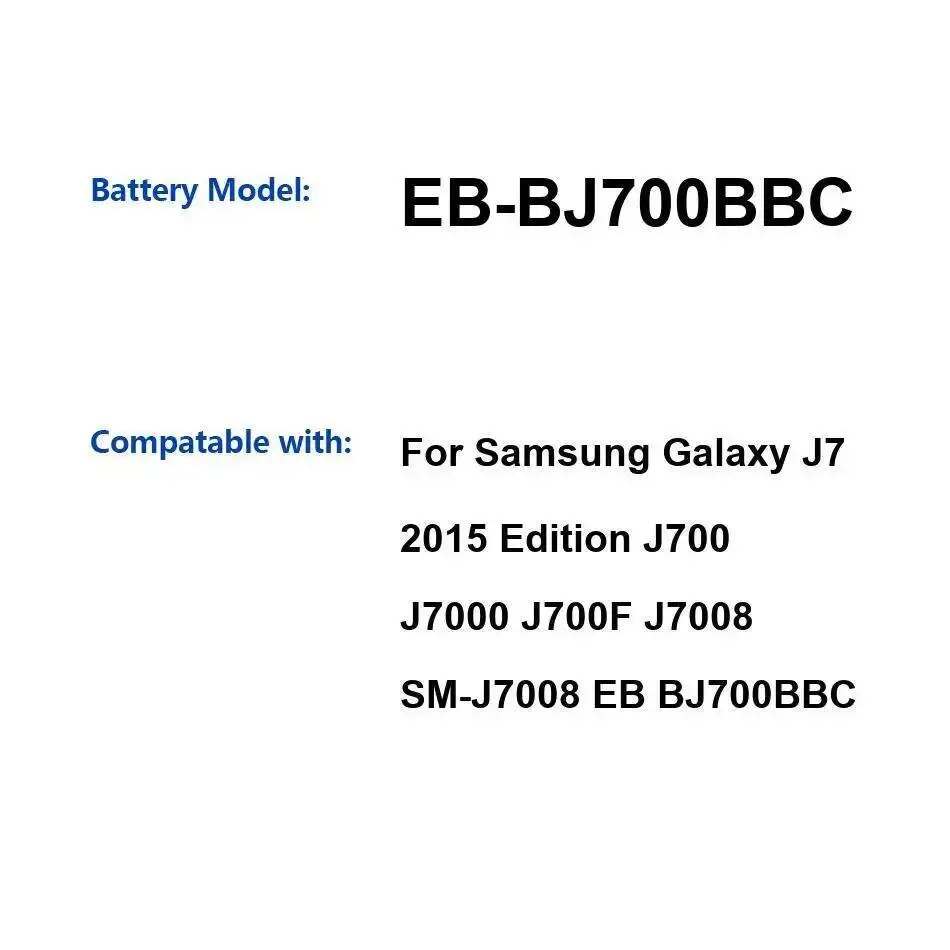 

Безопасный аккумулятор для мобильного телефона Samsung Galaxy J7 2015 Edition J700 J7000 J700F J7008 SM-J7008 3000 мАч EB-BJ700BBC