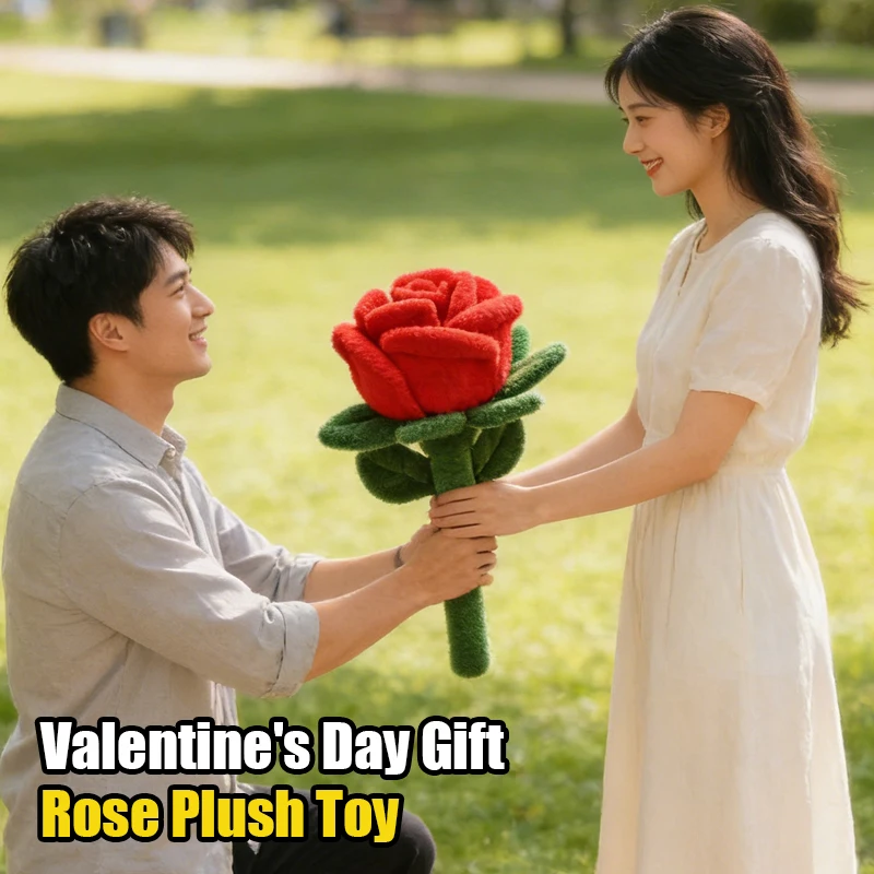 Simulation Rose Soft Bouquet Plush Toys Romantic Heart Holding Floral Cushion Home Decor Pillow Valentine's Day Gift for Girls