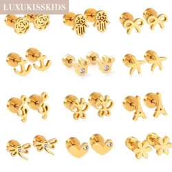LUXUKISSKIDS Stainless Steel Crown Stud Earrings For Woman Girls Heart Dragonfly Brinco Pendients Simple Starfish ัะตััะณะธ
