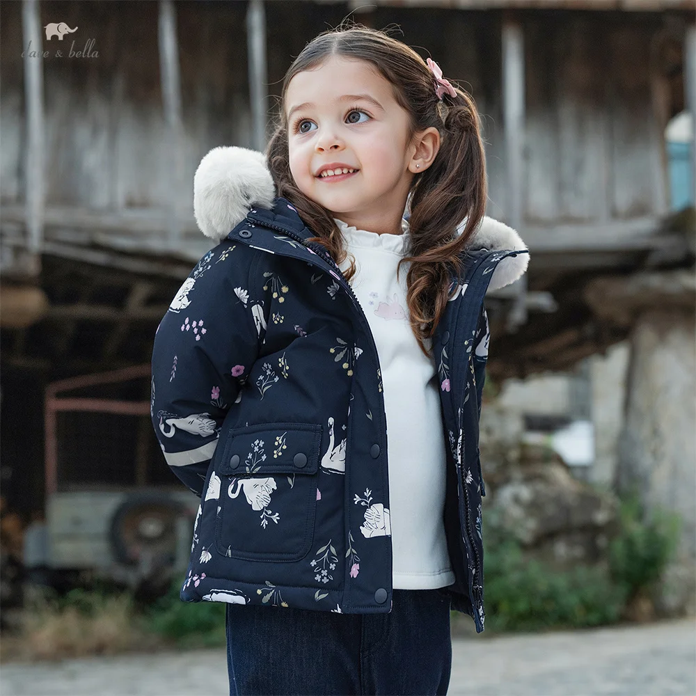 

Пуховик Dave Bella для девочек, зимнее детское плотное теплое пальто, непромокаемая детская одежда с принтом, верхняя одежда DB4242805-A