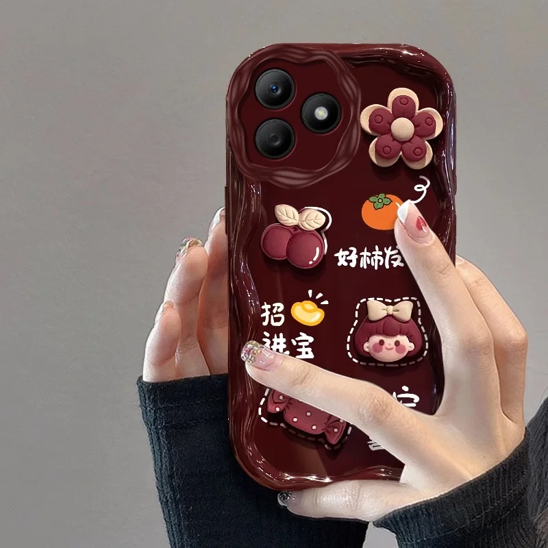   X50i/Plus Capodanno Edition Custodia per telefono Vino rosso Colore Cartoon Sle Custodia protettiva in silicone ell per X40gt X30i