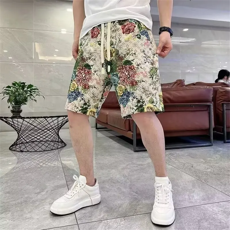 Colorful Floral Men's Shorts 2025 New Butterfly Jacquard Mid-Waist Casual Pants Trendy Brand Vintage Casual Sports Beach Trouser