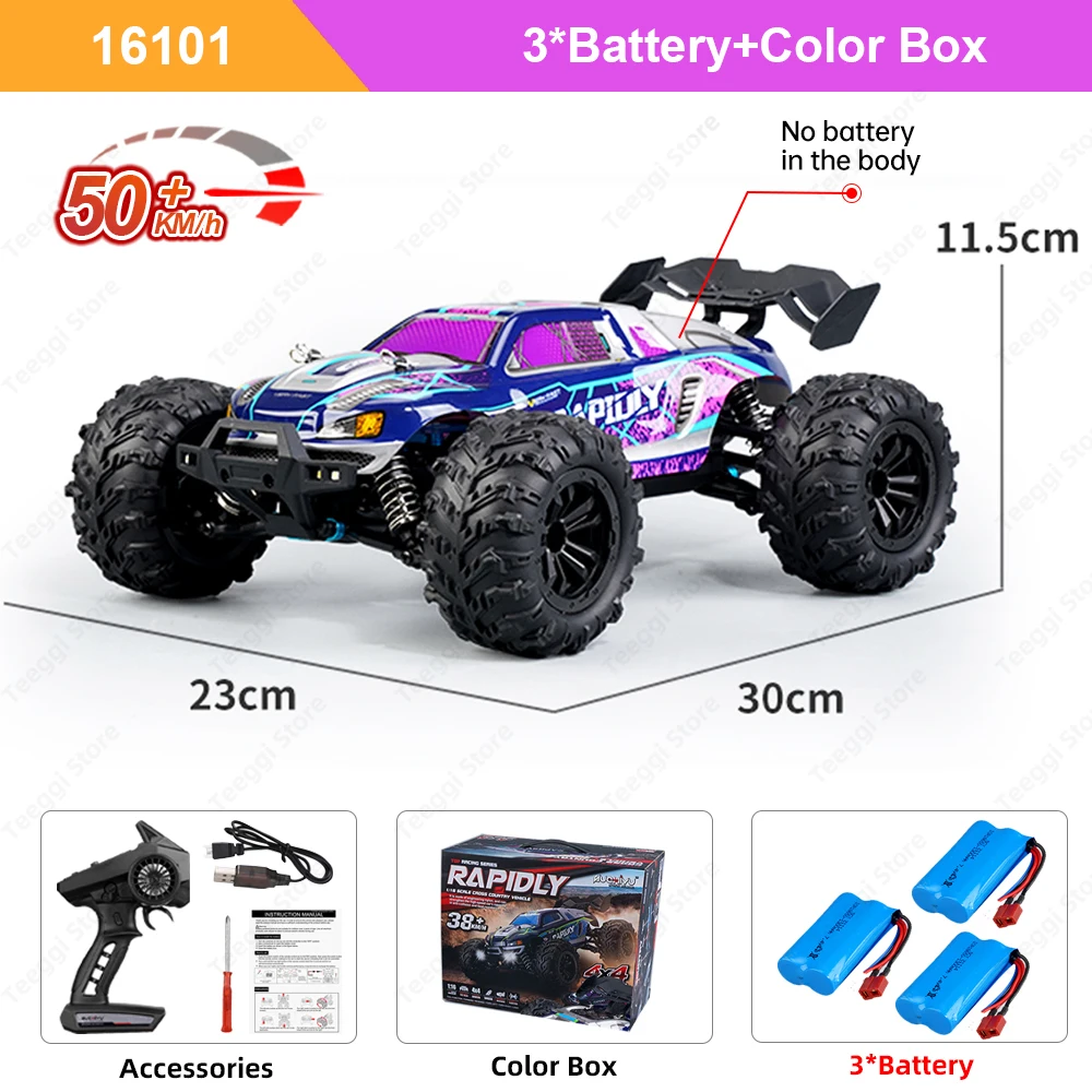 Teeggi 16101/16102 PRO 1:16 Hoge Snelheid RC Auto Met LED Licht Drift 70 KM/H 4WD RC Off-road Auto Monster Truck Speelgoed Voor Kid Geschenken
